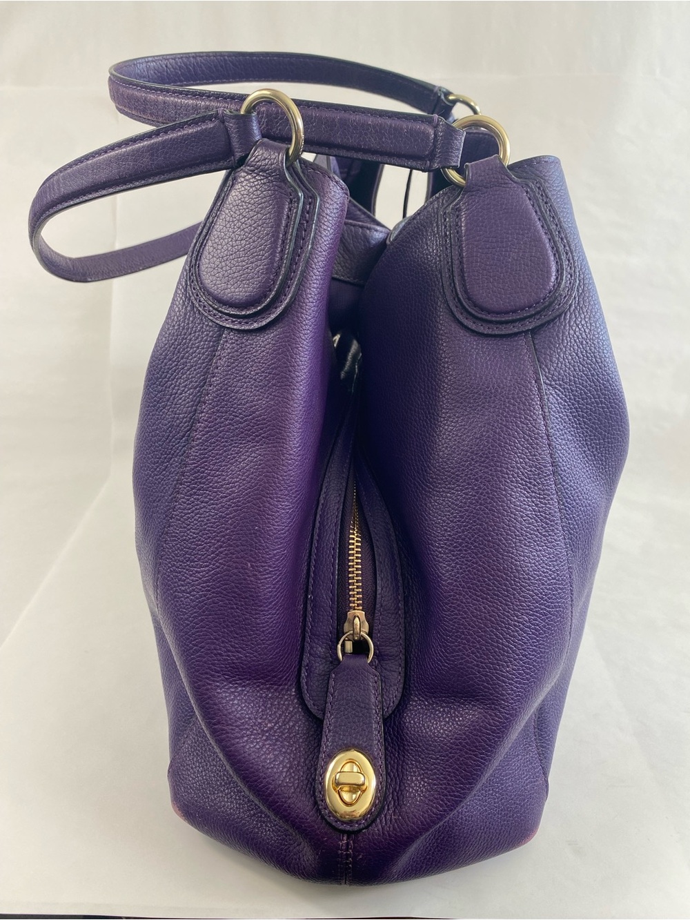 Coach Deep Purple Leather Shoulder Bag with Embossed Carriage - Picture 4 of 16